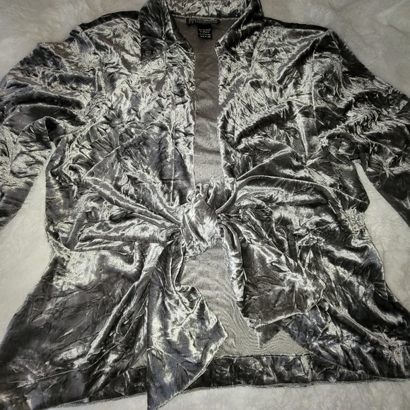 Crushed Velvet Jacket Gray Cocktail Hour Layering Women's Petite Large Cardigan - Picture 3 of 8